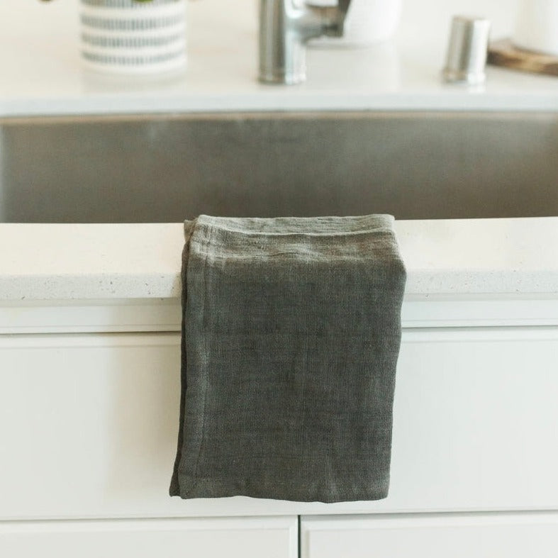 Stone Washed Linen Tea Towel - Iron Ore