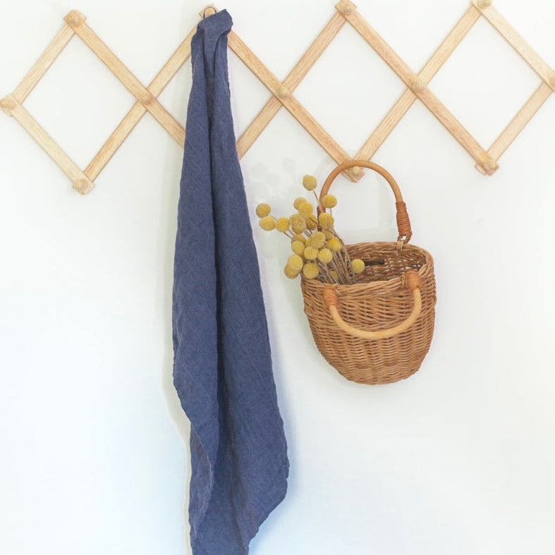 Stone Washed Linen Tea Towel - Navy