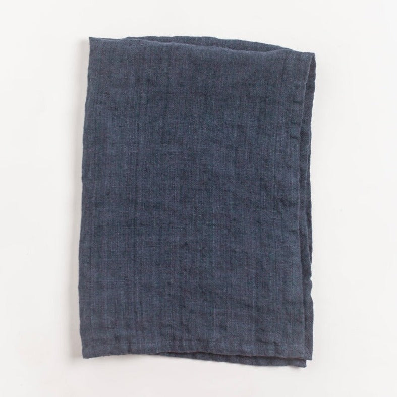 Stone Washed Linen Tea Towel - Navy