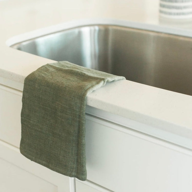 Stone Washed Linen Tea Towel - Sage