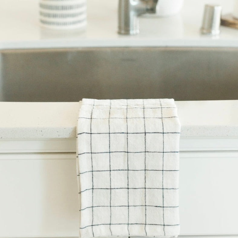 Stone Washed Linen Tea Towel - Windowpane