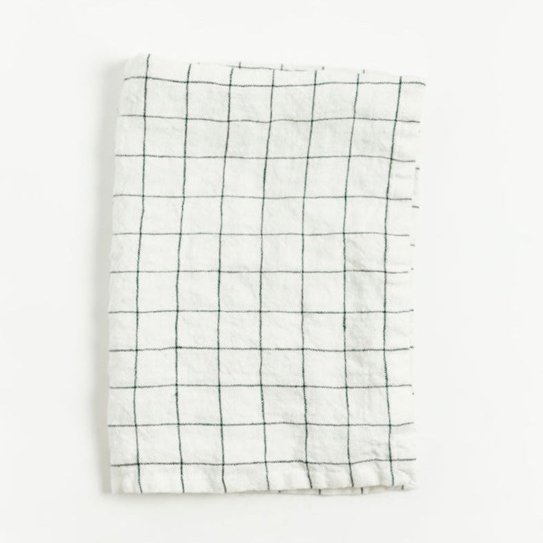 Stone Washed Linen Tea Towel - Windowpane