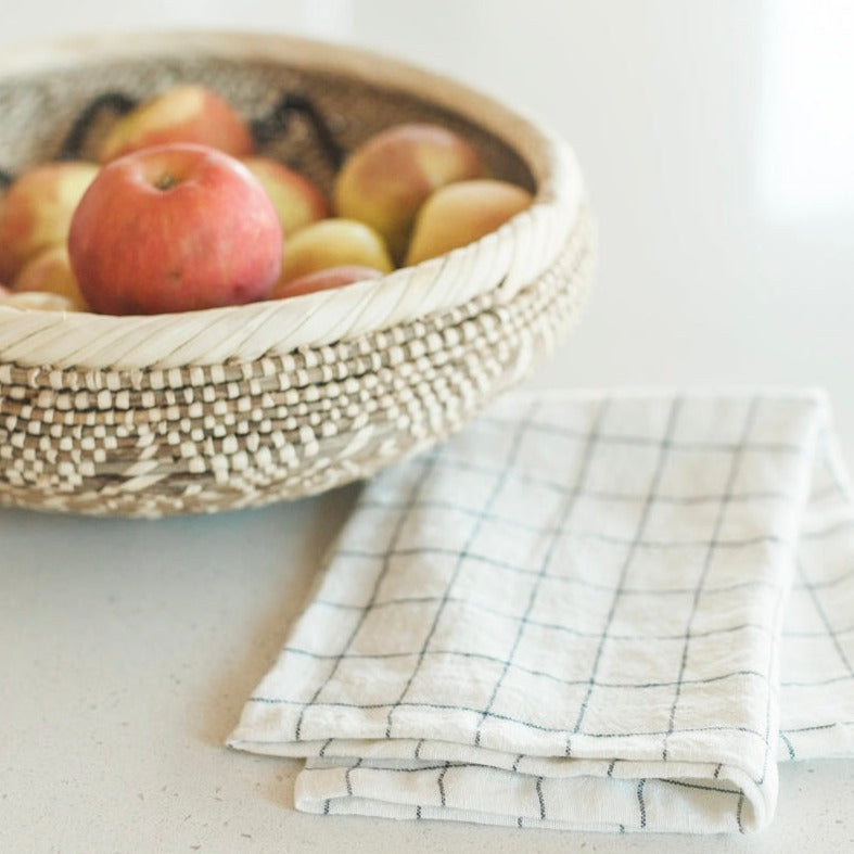 Stone Washed Linen Tea Towel - Windowpane