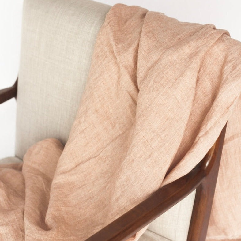 Stone Washed Linen Throw - Blush