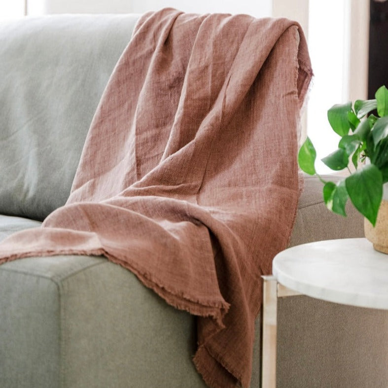 Stone Washed Linen Throw - Ash Rose