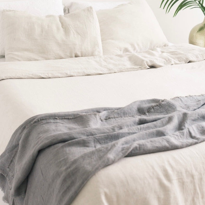 Stone Washed Linen Throw - Oyster