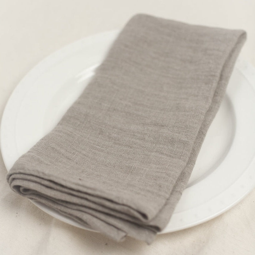 Stone Washed Linen Napkins, Flax - set of 4