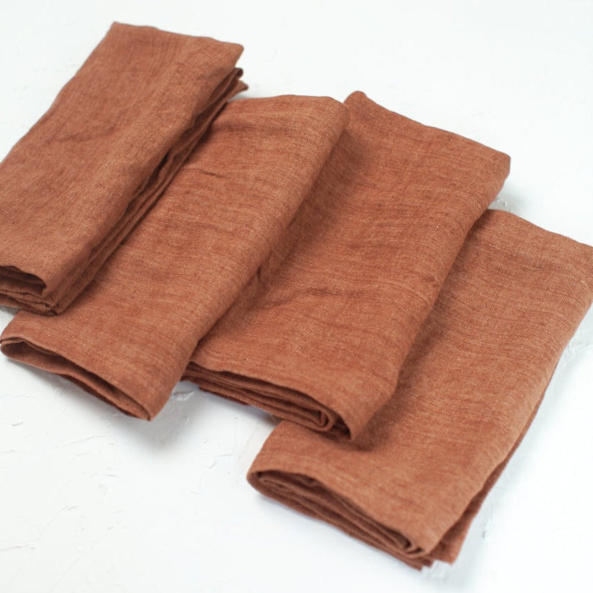 Stone Washed Linen Napkins, Terracotta - set of 4