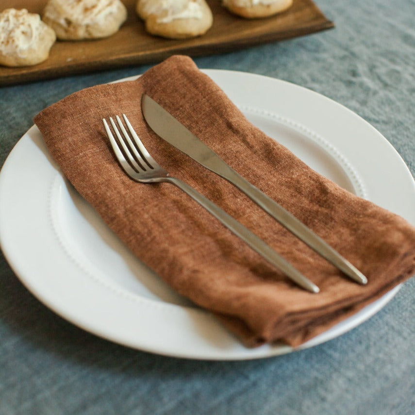 Stone Washed Linen Napkins, Terracotta - set of 4