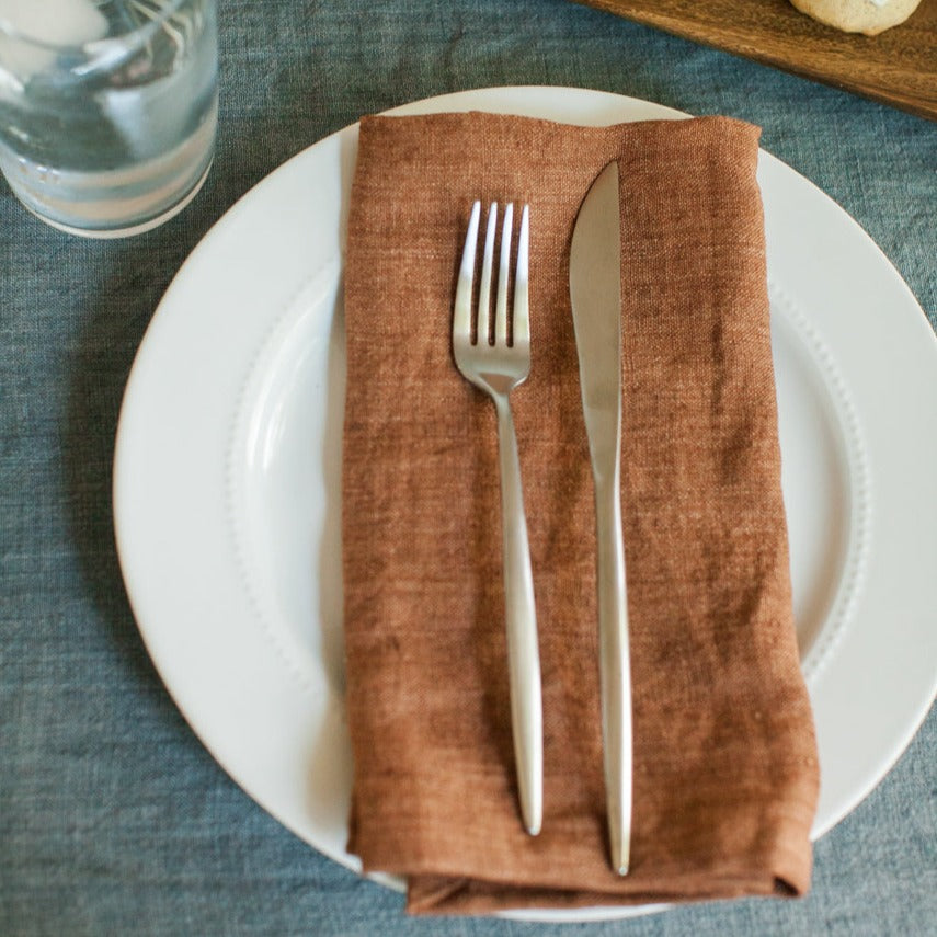 Stone Washed Linen Napkins, Terracotta - set of 4