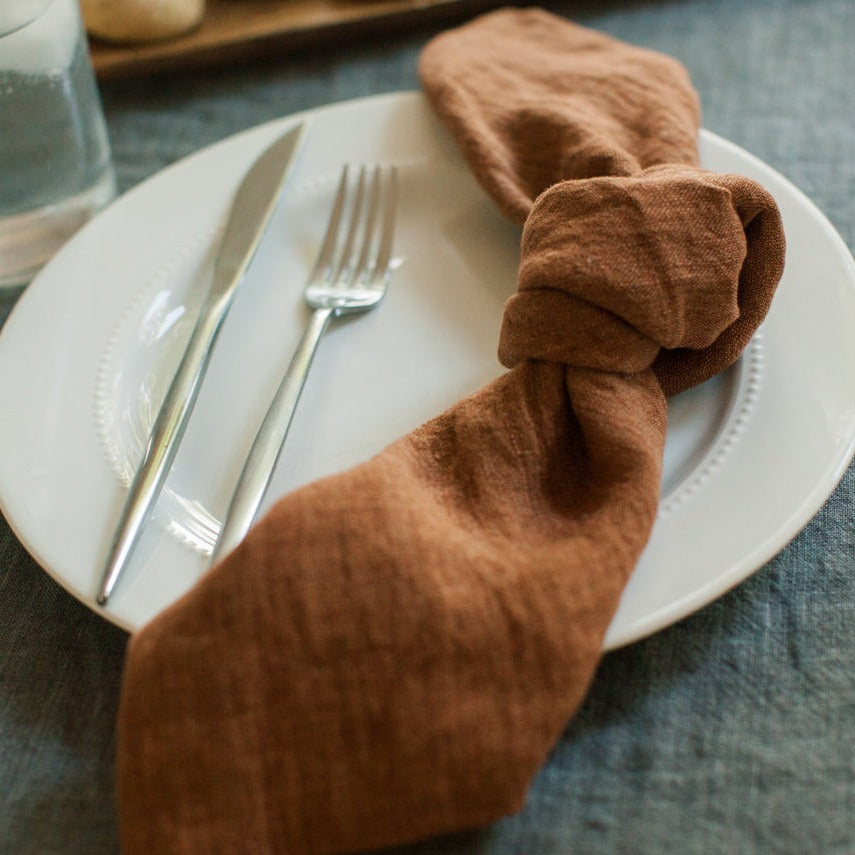 Stone Washed Linen Napkins, Terracotta - set of 4