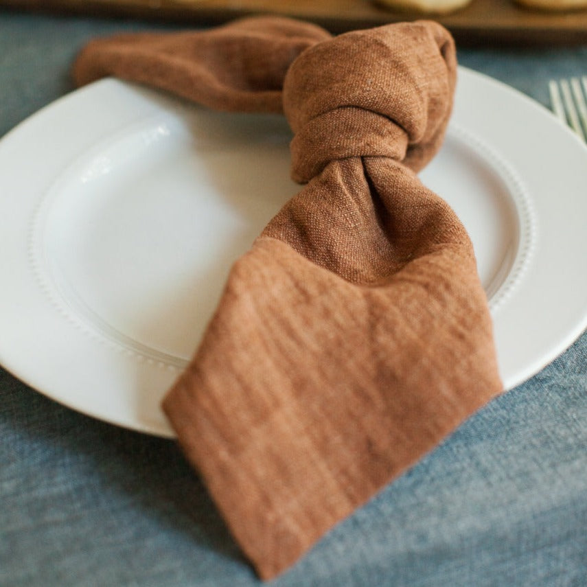 Stone Washed Linen Napkins, Terracotta - set of 4