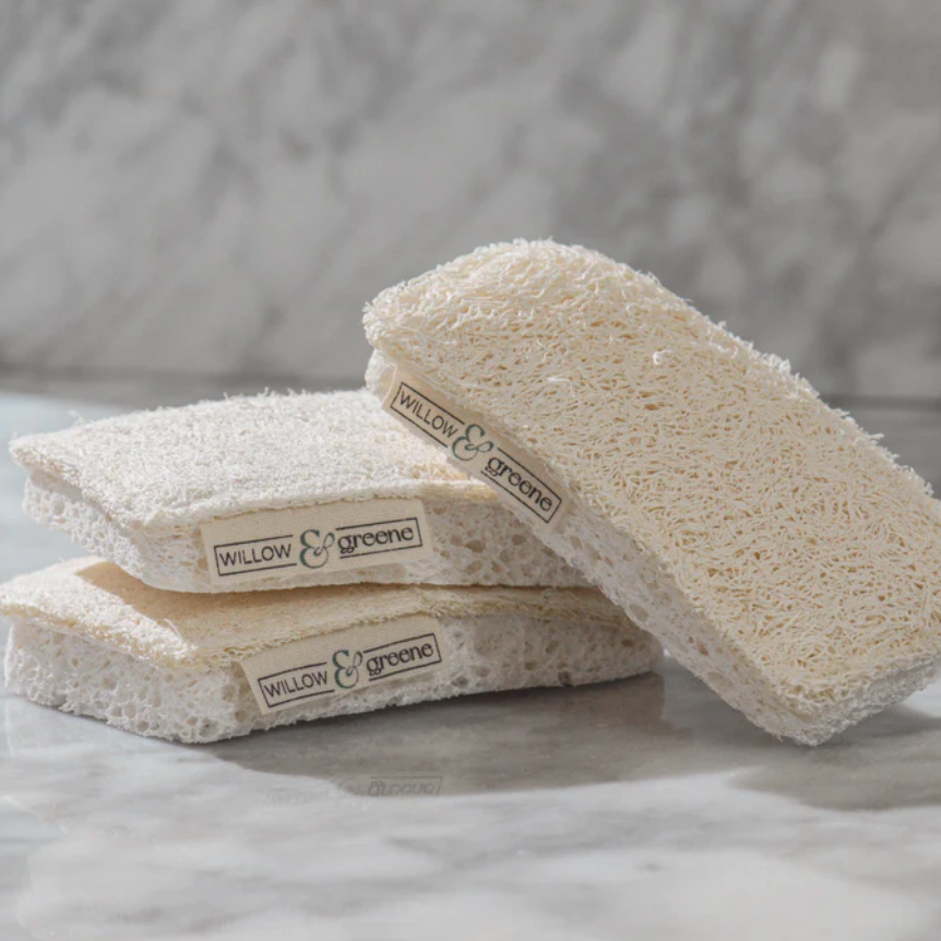 Loofah & Wood Pulp Sponge - Pack of 3