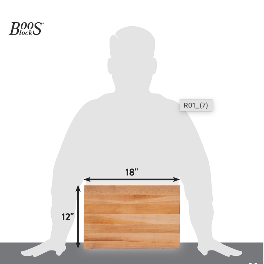 Boos Block R-Board Series Large Reversible Wood Cutting Board, 1.5-Inch Thickness, 18" x 12" x 1 1/2", Maple