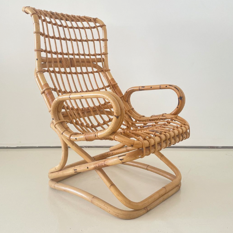 Vintage Tito Agnoli Rattan Armchair for Bonacina