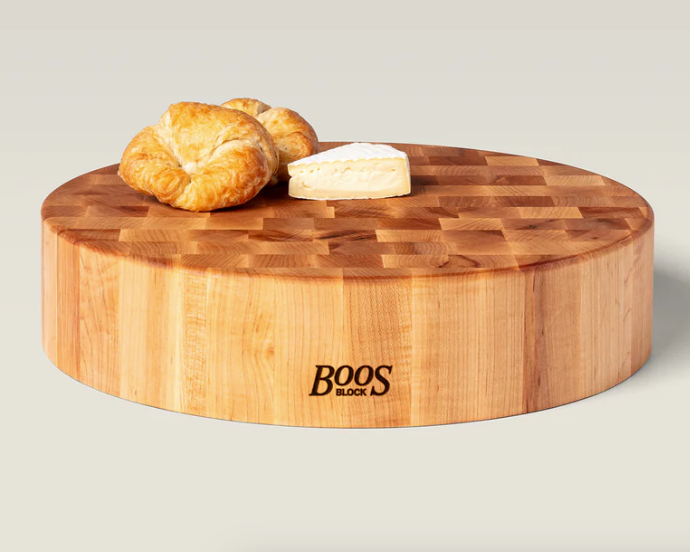 Boos Block Round Chopping Block, Non-Reversible, End Grain, 4″ Thick (CCB Series), Maple