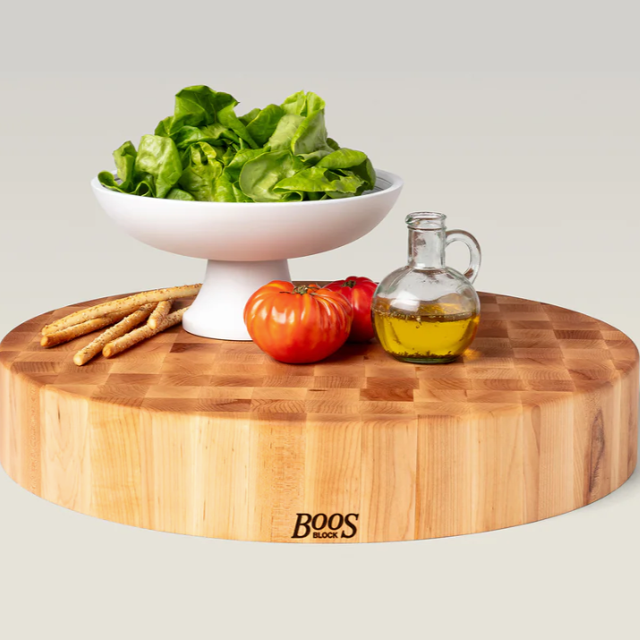 Boos Block Round Chopping Block, Non-Reversible, End Grain, 4″ Thick (CCB Series), Maple