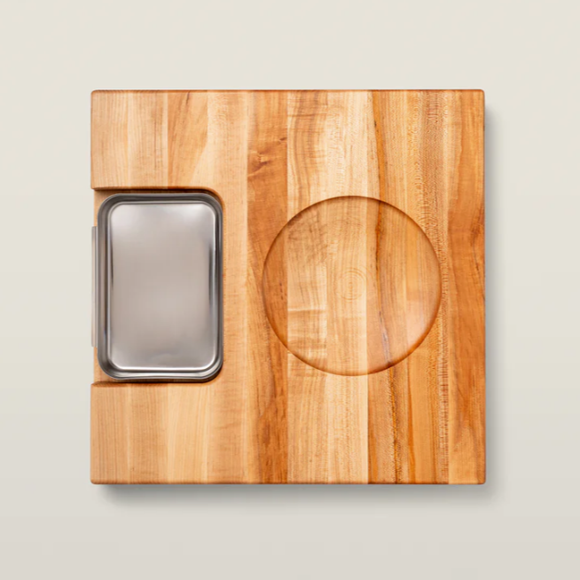 Boos Block Newton Prep Master II With Sloped Juice Groove, Stainless Steel Tray, Reversible Concave Center, 2-1/4" Thick (Prep Master Series), Maple