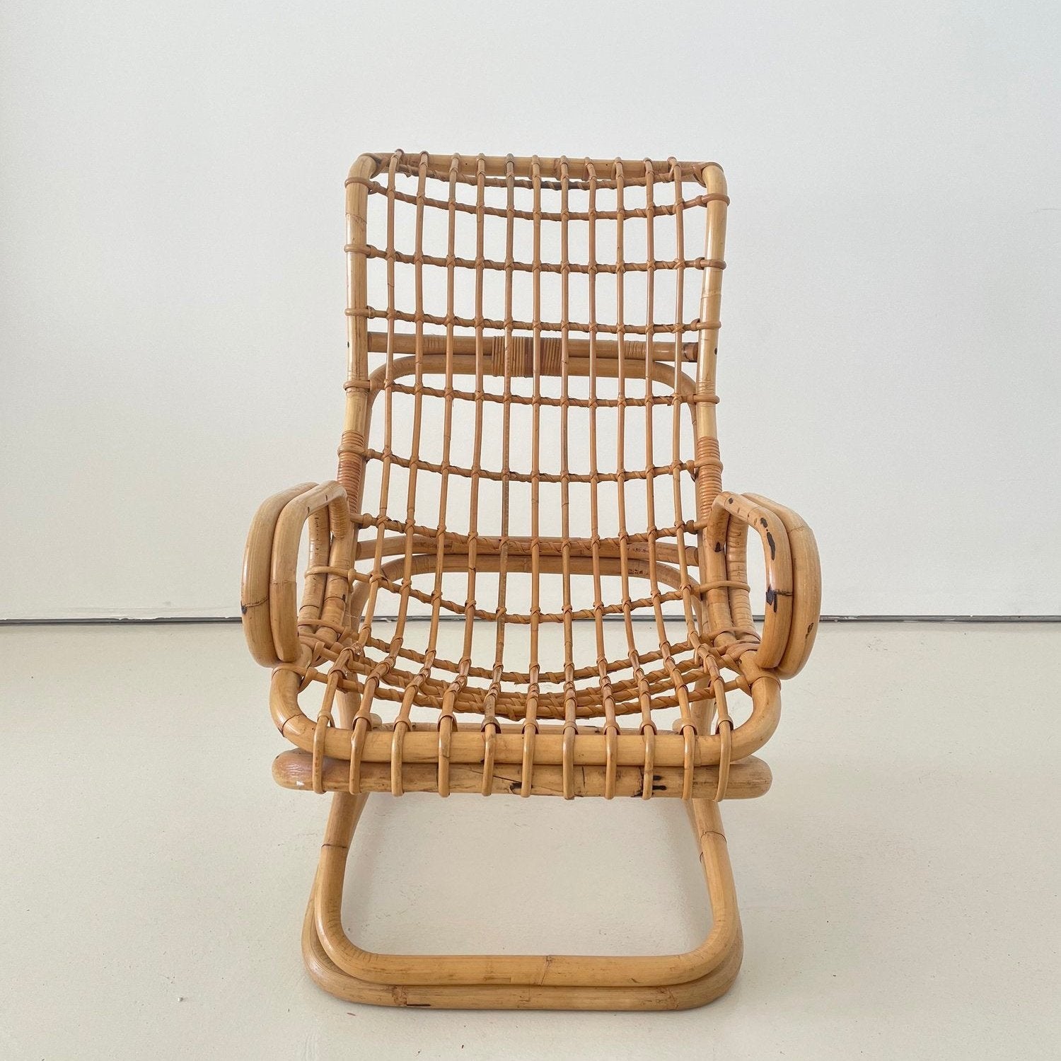 Vintage Tito Agnoli Rattan Armchair for Bonacina